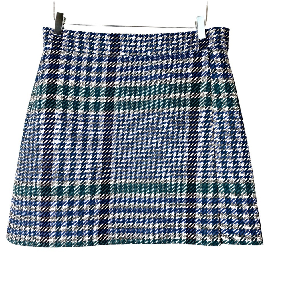 & Other Stories Plaid Check Faux Wrap Structured Skirt Blue Green Size 12